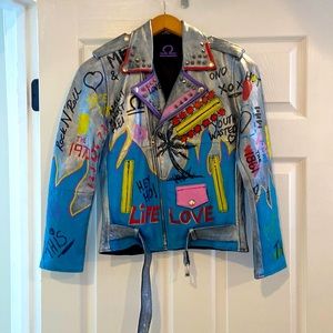 Custom Leather Graffiti Biker Jacket